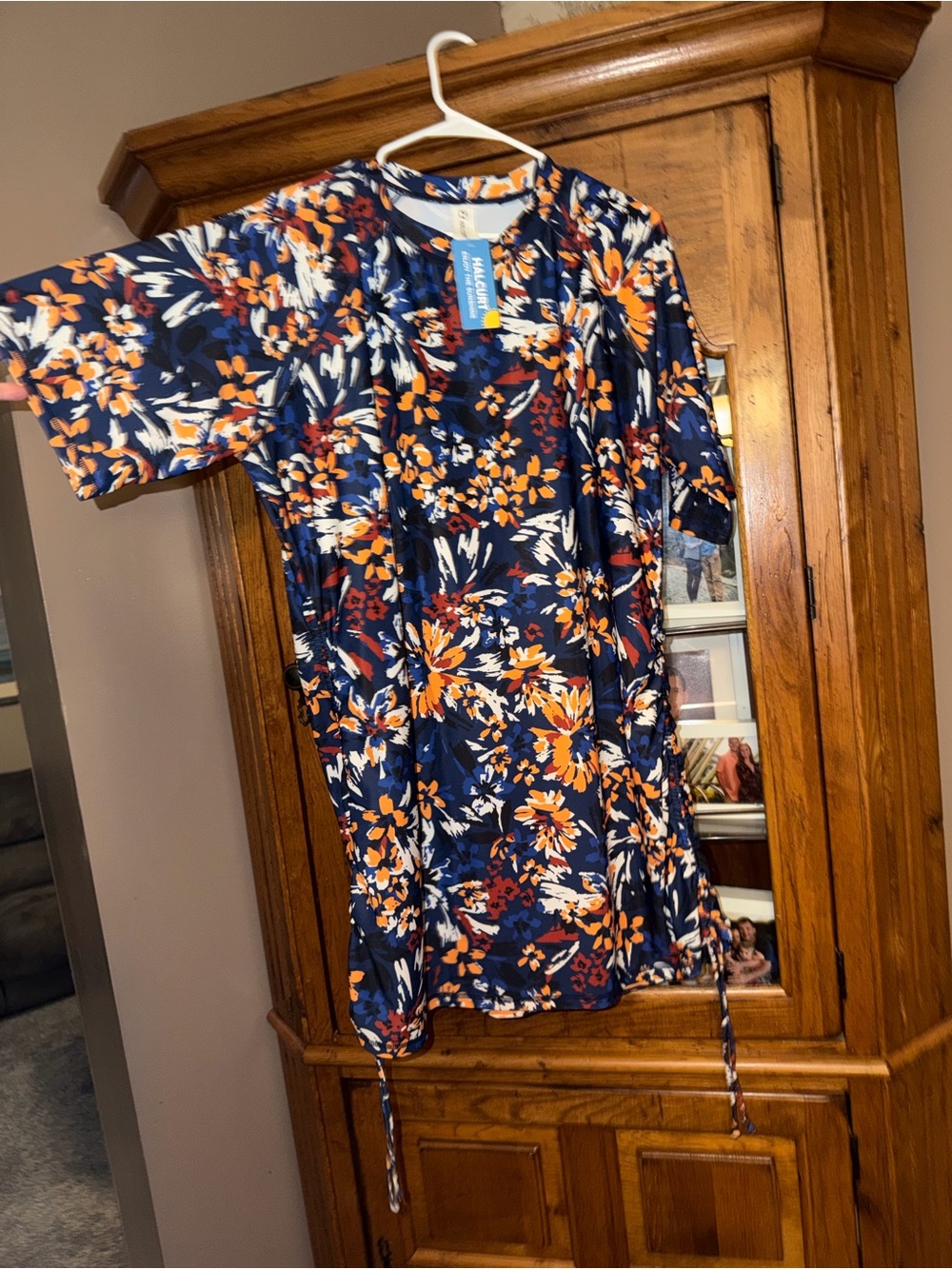 NEW NWT 1X Plus Halcurt Navy Floral Tie-Hem Sun Swimsuit Cover Up